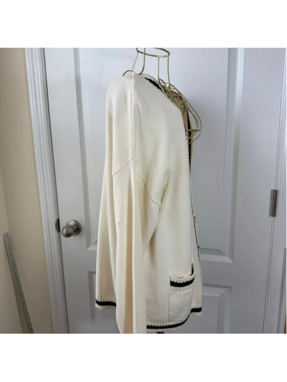 Women's Bobeau Tennis Cardigan Sweater Size L Beige Black